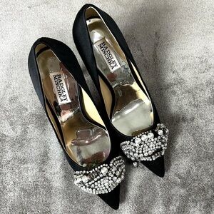 BADGLEY MISCHKA Black and Rhinestone Heels Size 8.5